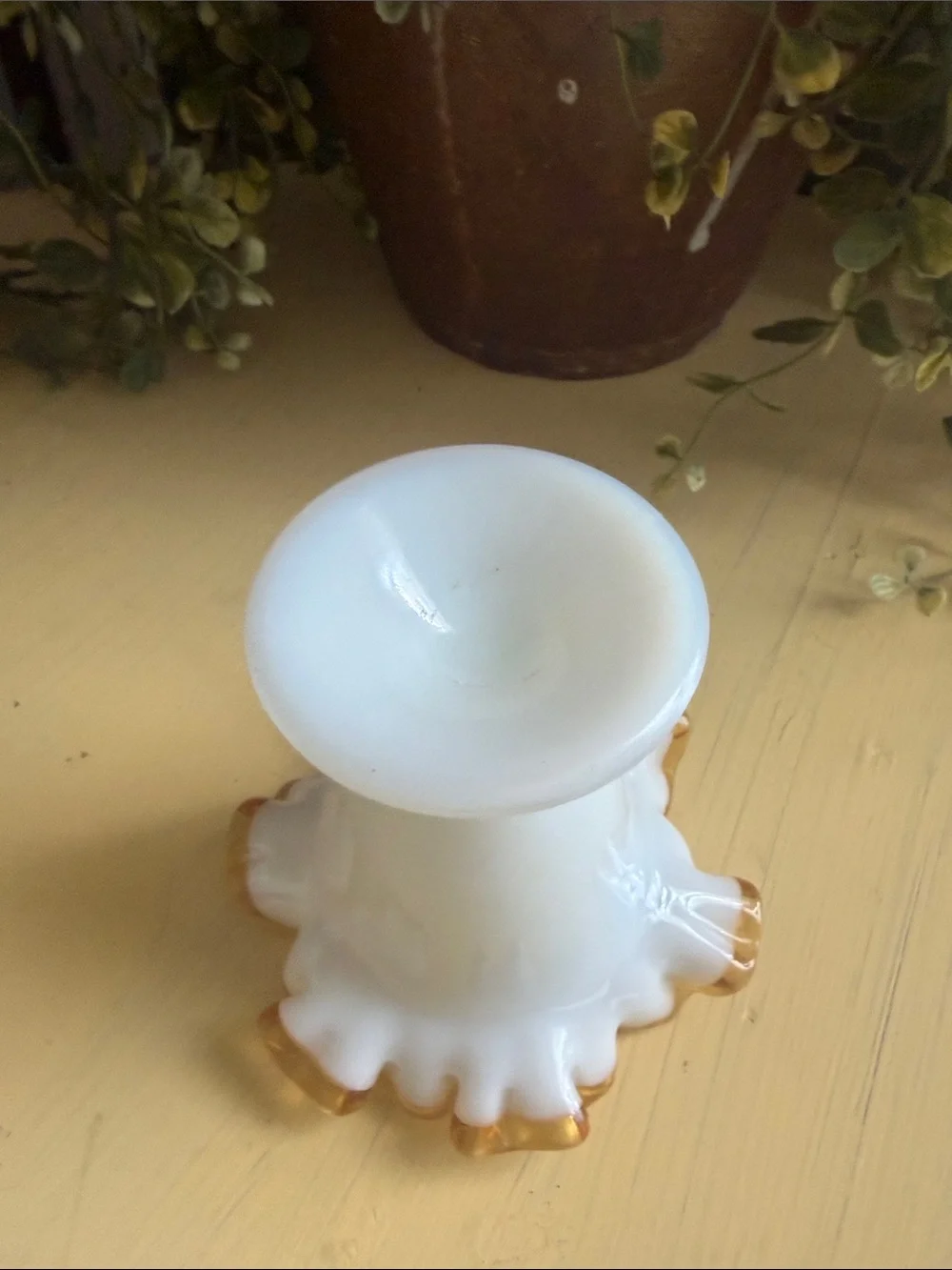 Fenton Milk Glass Ruffled Edge Vase and vase bowl 1940